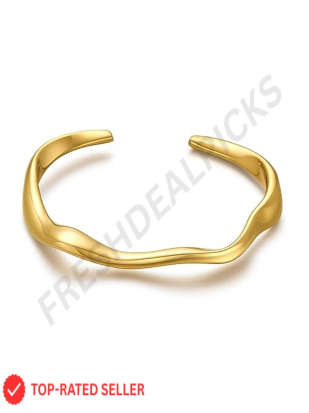 Gold Plated Brass Cuff Bracelet Adjustable Modern Irregular Bangle